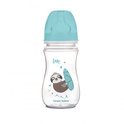 Canpol Babies Butelka szeroka antykolkowa EasyStart Exotic niebieska 3 m+ 240 ml