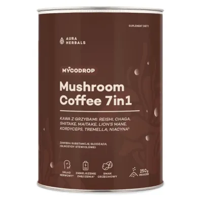 Aura Herbals Mycodrop, kawa z grzybami, mushroom coffee 7 in 1 suplement diety 250 g