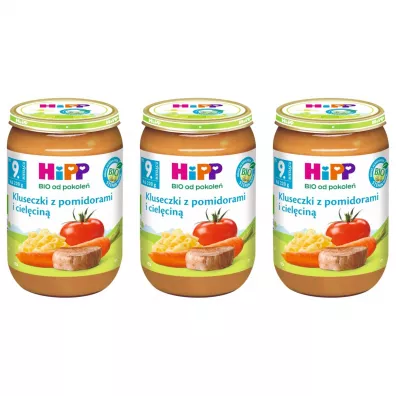 Hipp Kluseczki z pomidorami i cielcin po 9. miesicu zestaw 3 x 220 g Bio