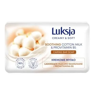 Luksja Creamy & Soft Mleczko Bawe�niane & Prowitamina B5 �agodz�ce kremowe myd�o w kostce 90 g