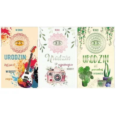 Karnet Urodziny z przesuwn� cyfr�, metalizowany mix