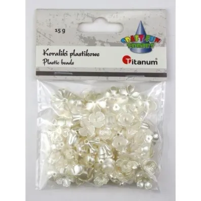 Titanum Koraliki plastikowe kwiatki bia�e per�owe 15g