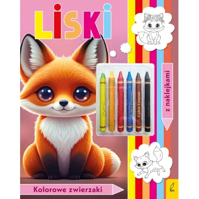 Kolorowanka z kredkami. Kolorowe zwierzaki. Liski