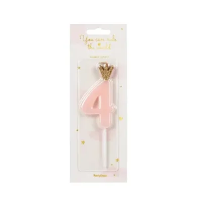 PartyDeco �wieczka urodzinowa 4 jasny r�owy 9.5cm