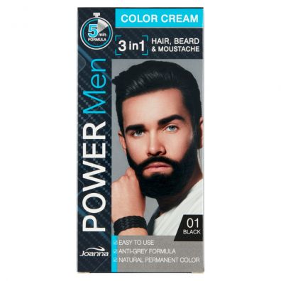 Joanna Power Men Color Cream 3in1 farba do włosów brody i wąsów 01 Black 30 g