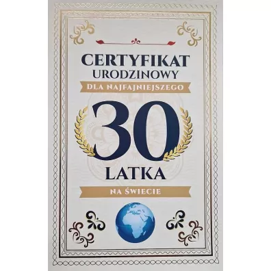 Yeku Karnet Certyfikat Urodzinowy 30 urodziny m�skie