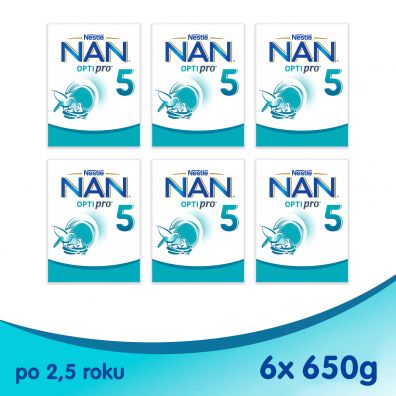 Nestle Nan Optipro 5 Junior Produkt na bazie mleka dla dzieci po 2,5. roku Zestaw 6 x 650 g