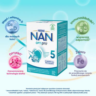 Nestle Nan Optipro 5 Junior Produkt na bazie mleka dla dzieci po 2,5. roku Zestaw 6 x 650 g