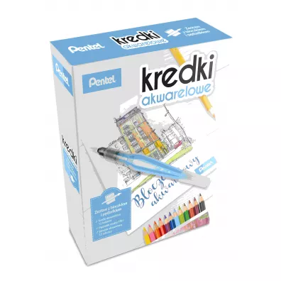 Pentel Zestaw kredki akwarelowe + pdzelek + bloczek 12 kolorw