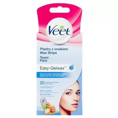 Veet Plastry z woskiem do depilacji twarzy dla skry wraliwej 20 szt.
