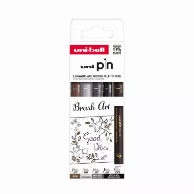 Uni Mitsubishi Pencil Cienkopis kre�larski PIN 200 Brush Art r�ne kolory i ko�c�wki 5 szt.