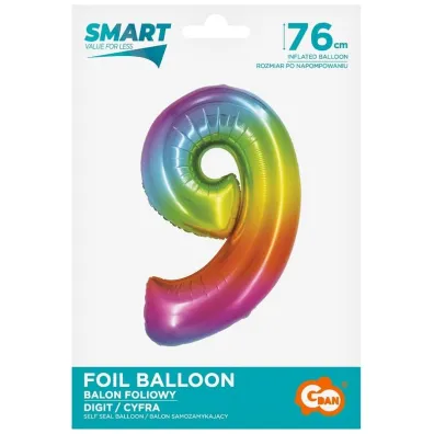 Godan Balon foliowy Smart Cyfra 9 t�czowa 76cm