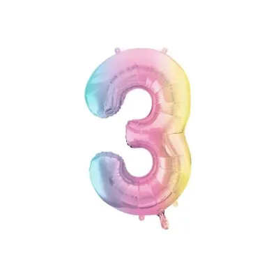 PartyDeco Balon foliowy Cyfra 3 pastelowy t�czowy 86cm