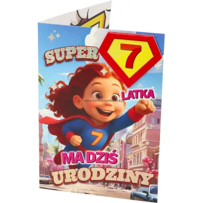 Yeku Karnet Urodziny 7 dziewczynka - Superbohaterka