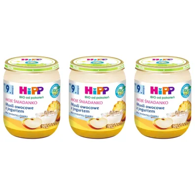 Hipp Moje �niadanko Musli owocowe z jogurtem po 9. miesi�cu zestaw 3 x 160 g Bio