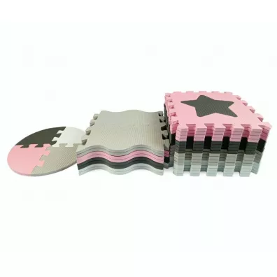 Mata piankowa puzzle Jolly 4x4 Shapes pink grey rowo-szara Milly Mally