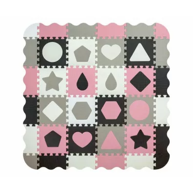 Mata piankowa puzzle Jolly 4x4 Shapes pink grey rowo-szara Milly Mally