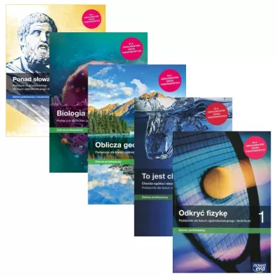 Pakiet podr�cznik�w do 1 klasy liceum og�lnokszta�c�cego i technikum: J�zyk polski, Biologia, Geografia, Chemia, Fizyka