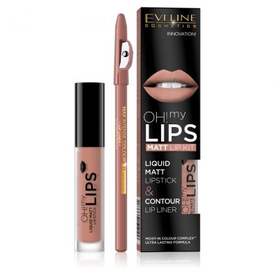 Eveline Cosmetics Oh My Lips zestaw do makijau ust matowa pomadka w pynie i konturwka 01 Neutral Nude 4.5 ml