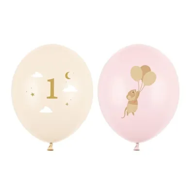 PartyDeco Balony Myszki z cyferk� 1 Pale Pink 30cm