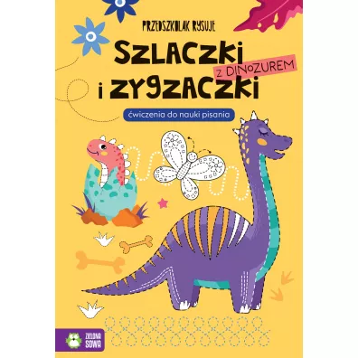 Szlaczki i zygzaczki z dinozaurem. wiczenia od nauki pisania. Przedszkolak rysuje