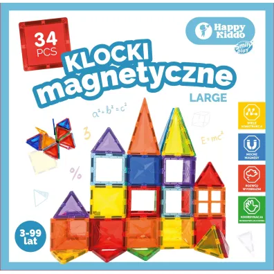 Klocki magnetyczne 34el 18x16x5 Happy Kiddo SMILY PLAY SP85381