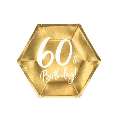 PartyDeco Talerzyki 60th Birthday 20 cm 6 szt.