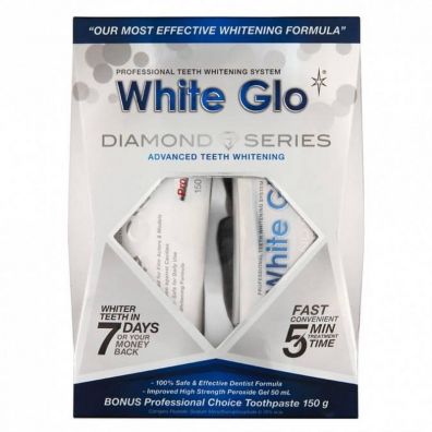 White Glo Diamond System wybielajca pasta do zbw 150 g + wybielajcy el do zbw 50 ml + nakadka na zby 3 szt.