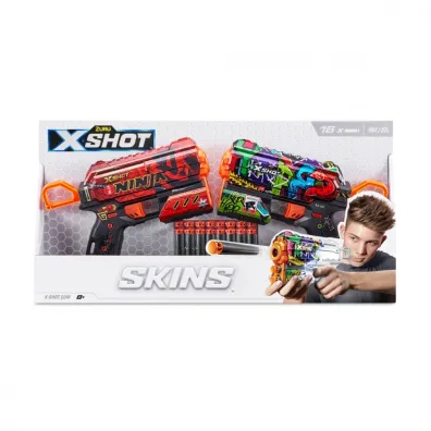 PISTOLET X-SHOT WYRZUTNIA SKINS FLUX 2SZT  STRZALKI ZURU