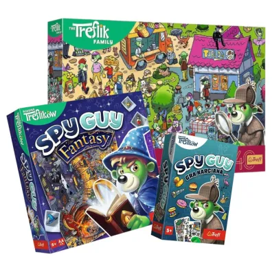 Pakiet: Puzzle 160 el. Trefliki celebruj�, Spy Guy Fantasy, Spy Guy. Gra karciana