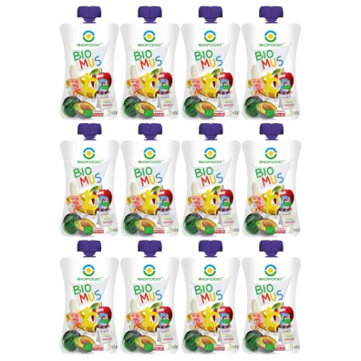Bio Food Mus �liwkowo-bananowo-jab�kowy zestaw 12 x 90 g Bio