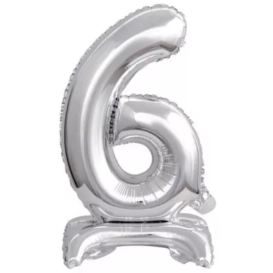 Amscan Balon foliowy mini cyfra 6 na stojaku srebrna