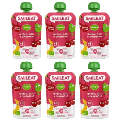 Smileat Mus z ekologicznymi wi�niami, acai i amarantem po 8 miesi�cu Zestaw 6 x 100 g Bio