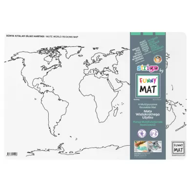 Funny Mat White - Mapa �wiata Kontynenty. Mata do kolorowania wielokrotnego u�ytku Strigo