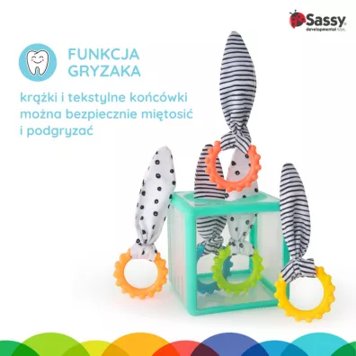Sassy Manipulacyjna kostka sensoryczna Montessori – elastyczna kostka sorter z kr��kami