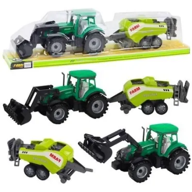 Traktor z �adowaczem i pras� rolnicz� zielony LeanToys