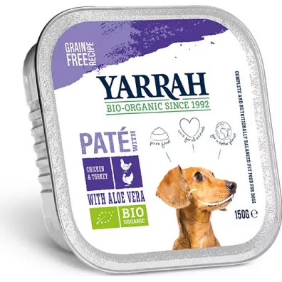 Yarrah Pasztet z kurczaka, wo�owiny i indyka z aloesem dla psa 150 g Bio