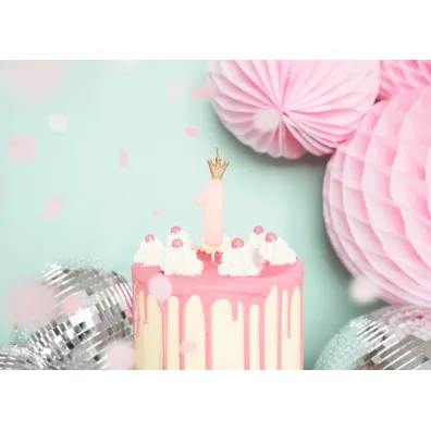 PartyDeco �wieczka urodzinowa Cyferka 1, jasny r�owy, 9,5cm