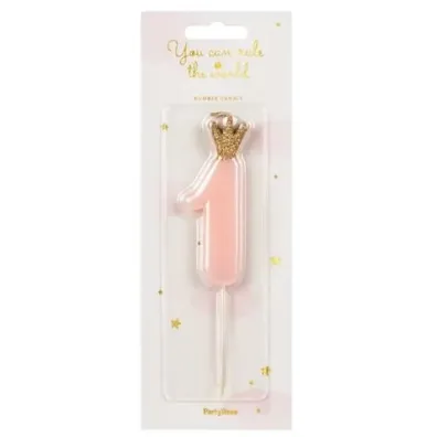 PartyDeco �wieczka urodzinowa Cyferka 1, jasny r�owy, 9,5cm