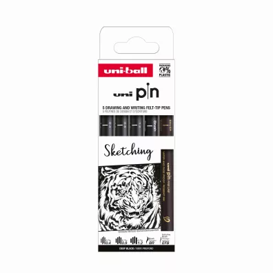 Uni Mitsubishi Pencil Cienkopis kre�larski PIN 200 Sketching r�ne grubo�ci czarny 5 szt.