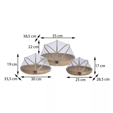 Excellent Houseware Kosze bambusowe z moskitier 3 szt.