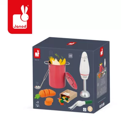 Zestaw do gotowania zupy z drewnianym blenderem i akcesoriami 3+ Janod