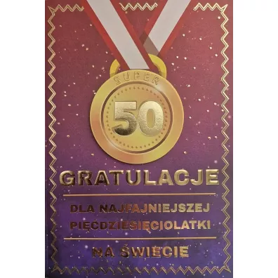 Yeku Karnet Urodziny 50 medal damskie