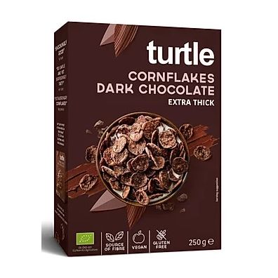 Turtle Płatki śniadaniowe kukurydziane w polewie z ciemnej czekolady bezglutenowe 250 g Bio