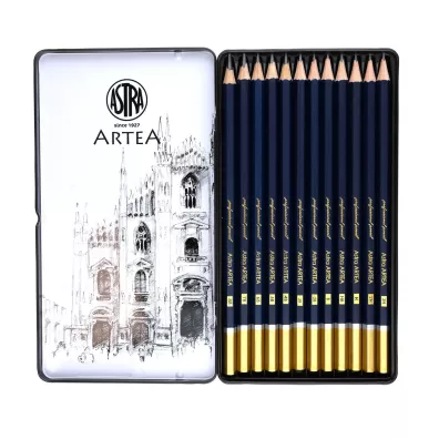Astra Zestaw owkw do szkicowania Artea w metalowym pudeku 12 szt.
