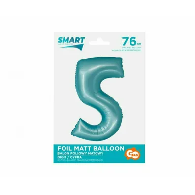 Godan Balon foliowy Smart Cyfra 5 jasna niebieska matowa 76cm