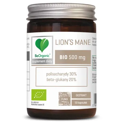 Be Organic Grzyby sopl�wka je�owata (lions mane) ekstrakt (500 mg) Suplement diety 50 kaps. Bio