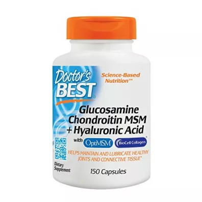 Doctors Best Glukozamina, Chondroityna, MSM i Kwas Hialuronowy Suplement diety 150 kaps.