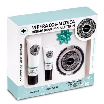 Cos-Medica Derma Beauty Collection zestaw 3 kosmetyków 02 do cery trądzikowej matująco-kryjący fluid 25ml + korektor 8ml + puder ryżowy 11g