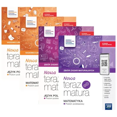 Pakiet Matura 2026: Nowa Teraz matura. Vademecum. Poziom podstawowy: J�zyk polski i Matematyka, Nowa Teraz matura. Zbi�r zada� maturalnych: J�zyk polski. Matura pisemna. Poziom podstawowy i rozszerzony, Matematyka. Poziom podstawowy
